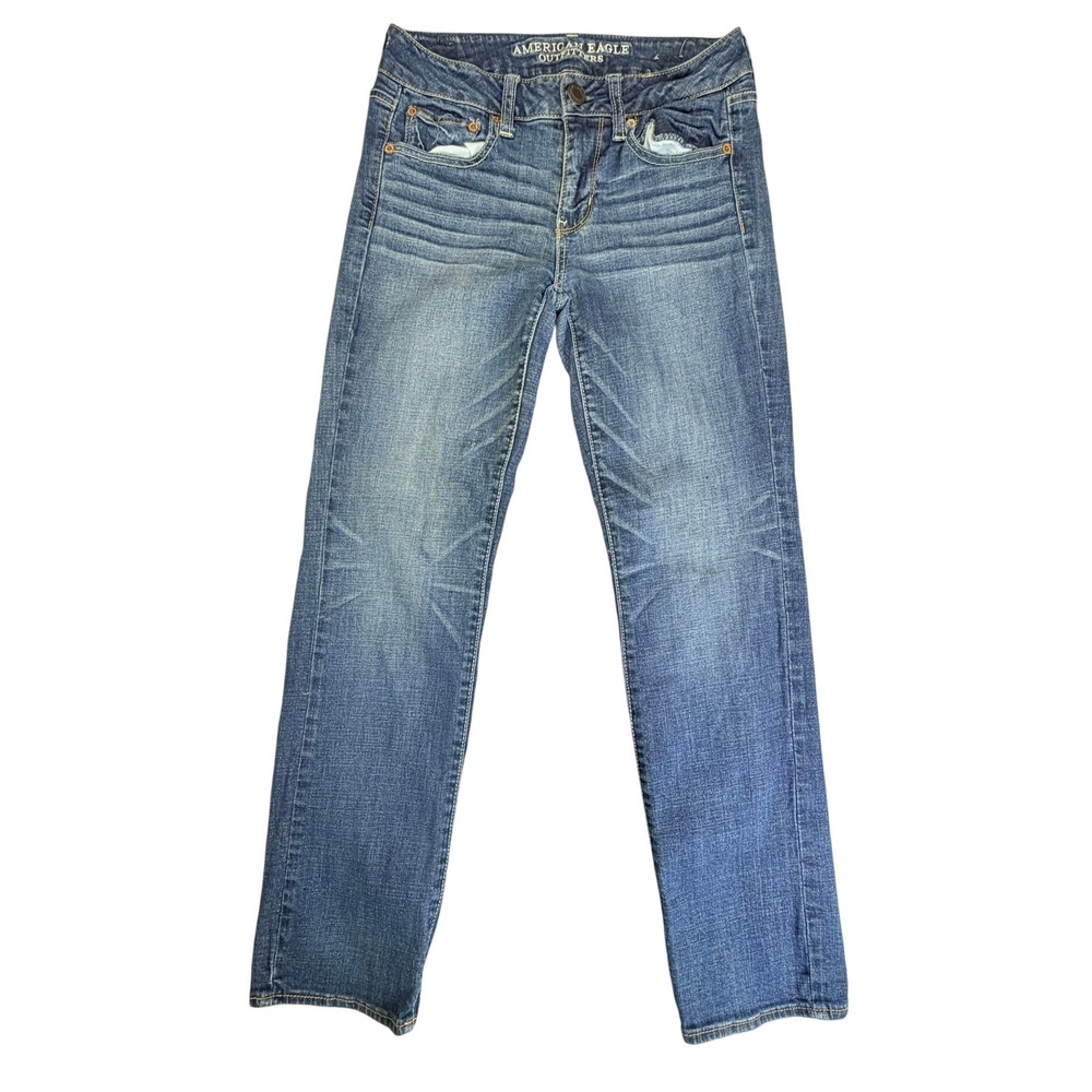 American Eagle Jeans Womens 4 Short Straight Blue Super Stretch Medium Wash